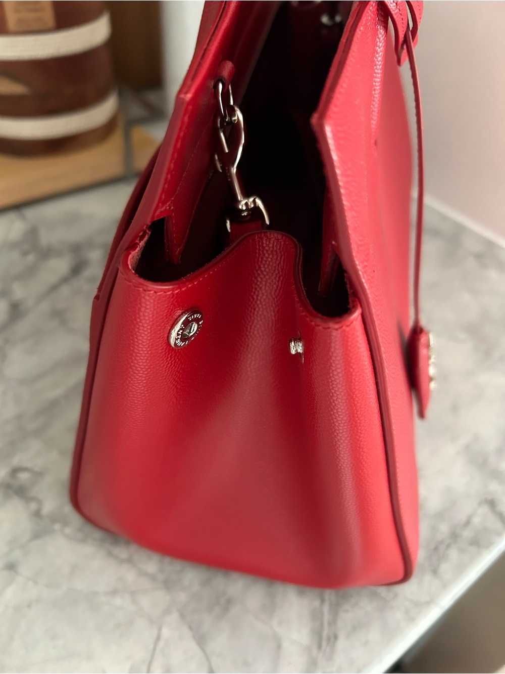 Saint Laurent Red Structured Satchel with YSL Tag - Picture 3 of 7